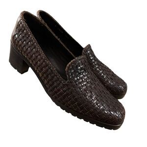 Cole Haan ~ Brown woven leather slip on shoes ~ 2” heel ~Made in Italy ~size 7.5